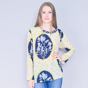 CHRIS BENZ Floral Cameo Silk Long-Sleeve Top